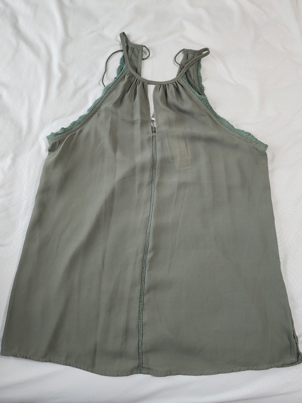 Japna Olive Green Lace-Trim Halter Camisole